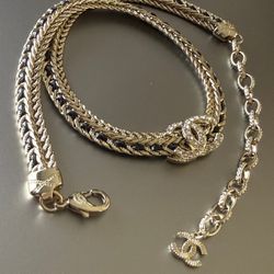 Black Leather Intertwined Chain Necklace 