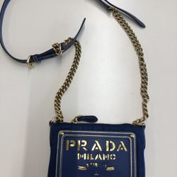 Prada Blue Tessuto Oro Chain Strap Bag