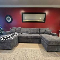✅️✅️4 pc fog grey corduroy fabric sectional sofa with double chaise ✅️✅️