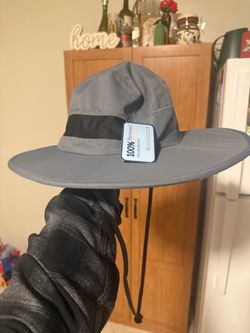 Gray Wide Brim Sun Hat with Chin Strap
