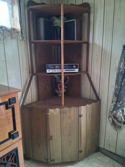 Handmade Antique Vintage Wood Corner Cabinet/Bar (radio & speakers not included)