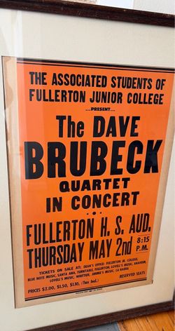 VERY RARE ORIGINAL 1957 DAVE BRUBECK QUARTET SILK SCREEN PLAYBILL/POSTER!  WOW!!