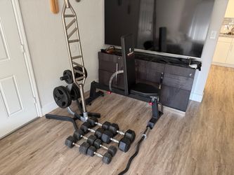 Gym Set with Bench, Dumbbells, and Barbell