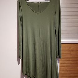 Lularoe Womens Green Dress Assymetrical Hem Long Sleeves Stretch, Size M