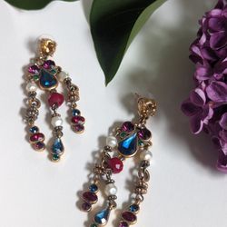 Vintage boho gypsy glam multicolor rhinestone chandelier earrings