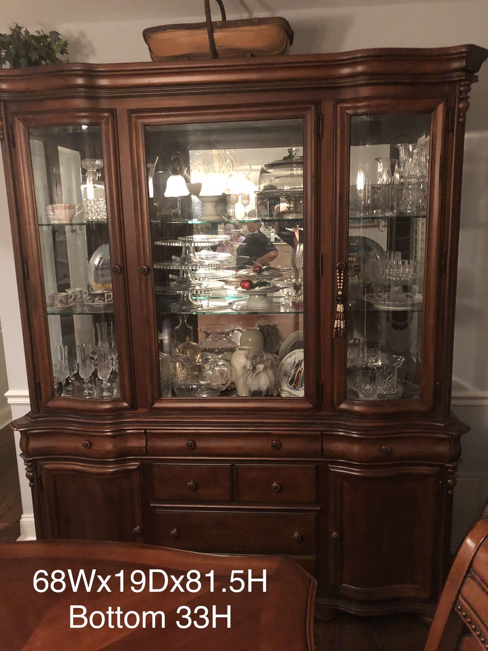 2 pc lighted china closet w/adjustable glass shelves *CASH SALE*BEST OFFER OVER $300