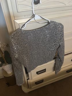 Silver Sequin Long Sleeve Crop Top