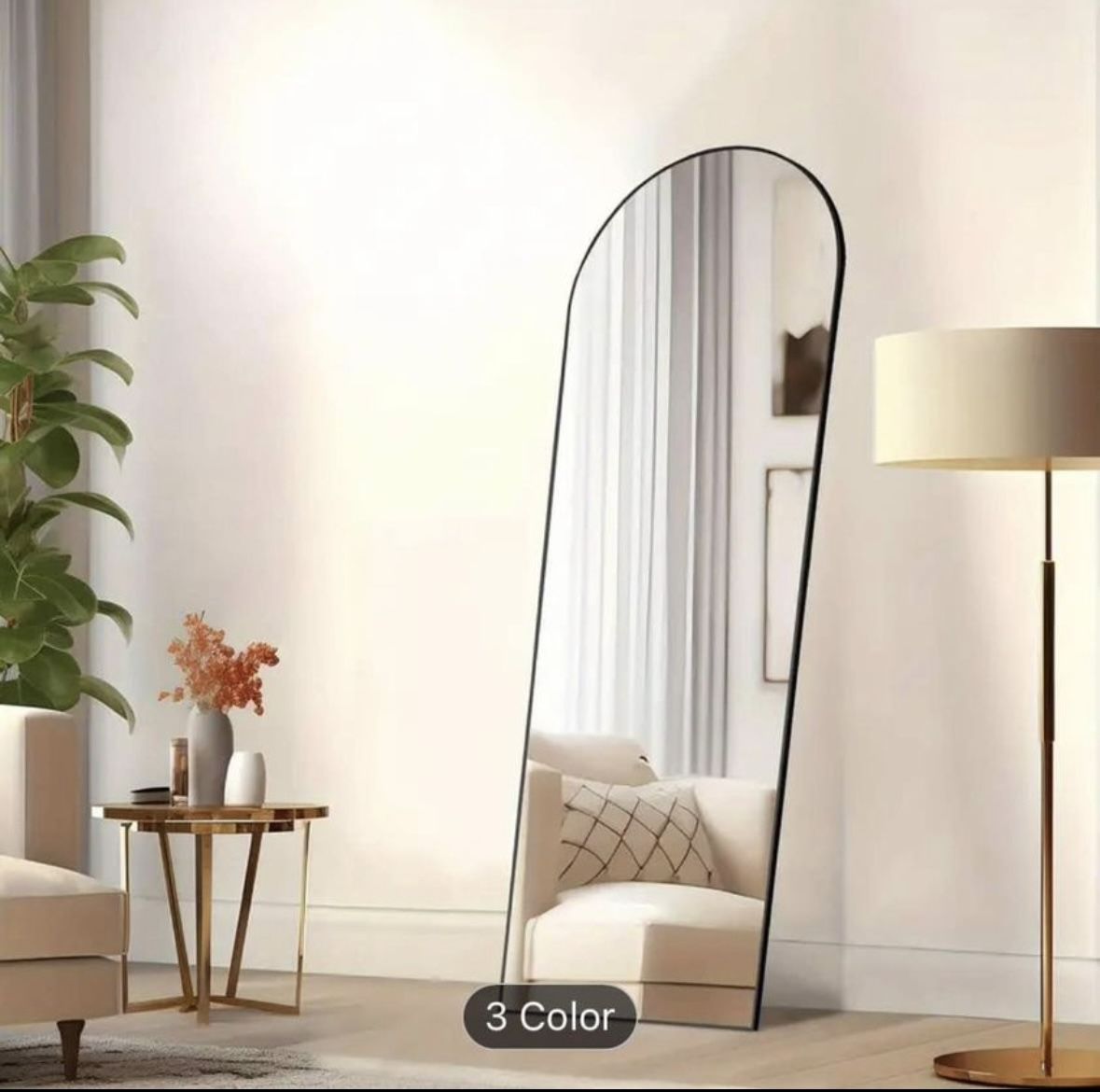 NIB Black Arched Floor Length Mirror Standing Leaning or Mounted Mirror