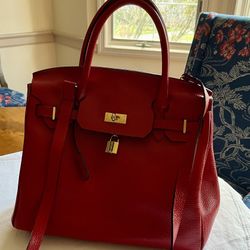 Red Pebbled Leather Handbag