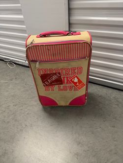 Rolling Carry-On Suitcase with Pink Trim
