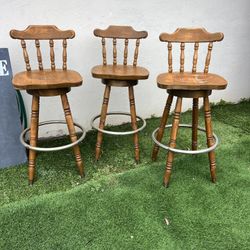 3 Bar Height Wooden Stools Captain Style