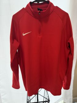 NIKE DRI-FIT RED LONG SLEEVE TOP - Large - RED POLYESTER