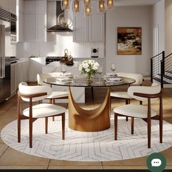 " Modern Breakfast Nook Table for 4 – Small Round Glass Dining Table