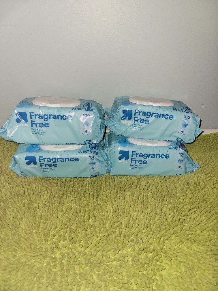 4 Bags 100 Baby Wipes Fragrance Free 