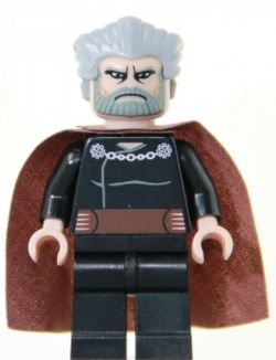 SW0224 Count Dooku - Light Bluish Gray Swept Back Hair, Reddish Brown Cape, Large Eyes