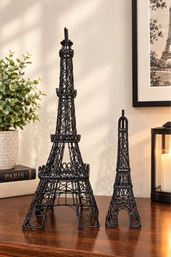 Black Metal Wire Eiffel Tower Figurines Set of 2