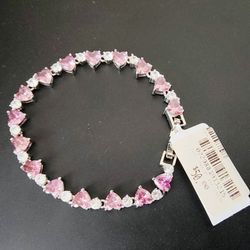 Macy's Cubic Zirconia Purple & Clear Heart Bracelet – 7.25” Exclusive Design