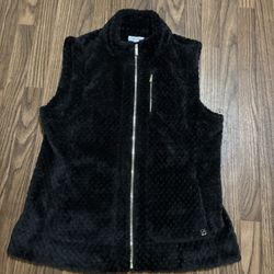 Calvin Klein Woman’s Faux Fur Vest Black With Gold * Size Large. 