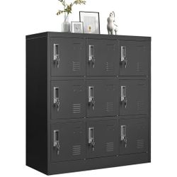 Metal Locker 9 Door Storage Cabinet, Steel Office Storage Lockers for Employees, Lockable Metal Cabinet with Lock and Ventilation, Office School (T1)