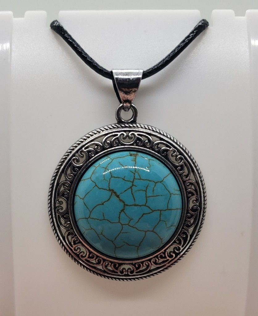 Round Turquoise Antique Silver Necklace