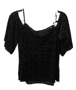 Bailey 44 Black Velvet Burnout Geometric Cold Shoulder Top Made in USA Small