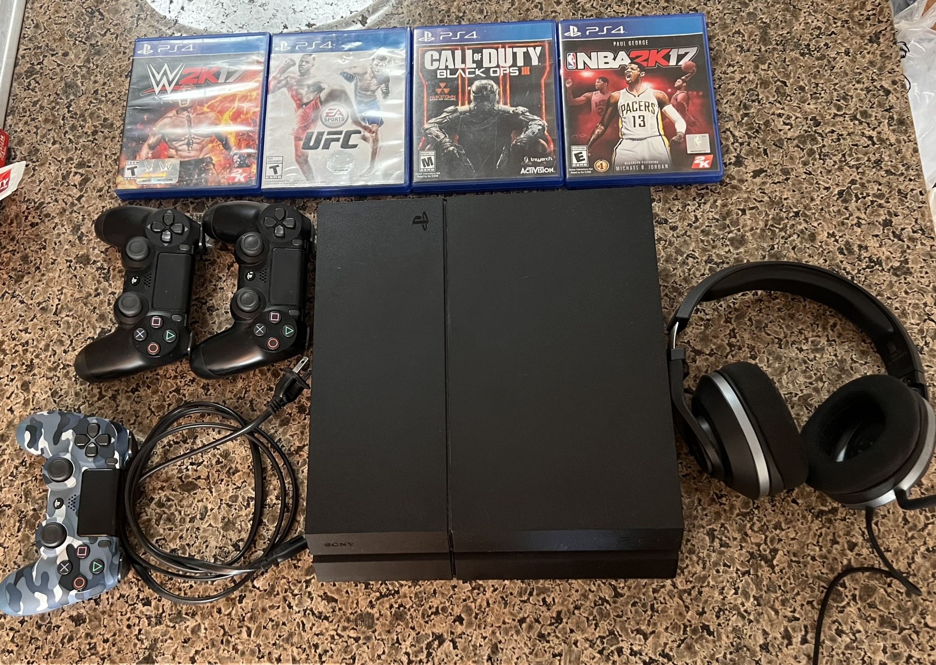 PS4 with 3 Controllers and Turtle Beach Headset