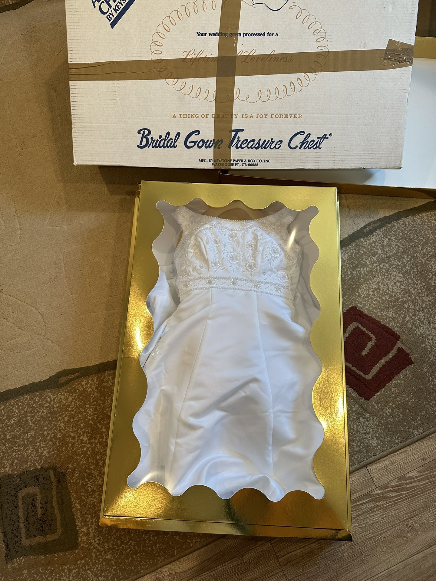 St. Patrick Satin Wedding Gown w/ Beading & Embroidered Flowers