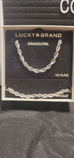 Lucky Brand Stainless Steel (304L) 5MM Rope Chain Necklace 22'' and Bracelet 8.5'' Set.