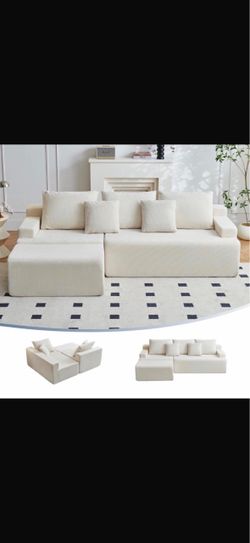 Boneless Couch, L Shaped Cloud Couches for Living Room, Comfy Fluffy Modular Sectional Sofa, Deep Seat Memory Foam Lounger with Left Facing Chaise, Fr