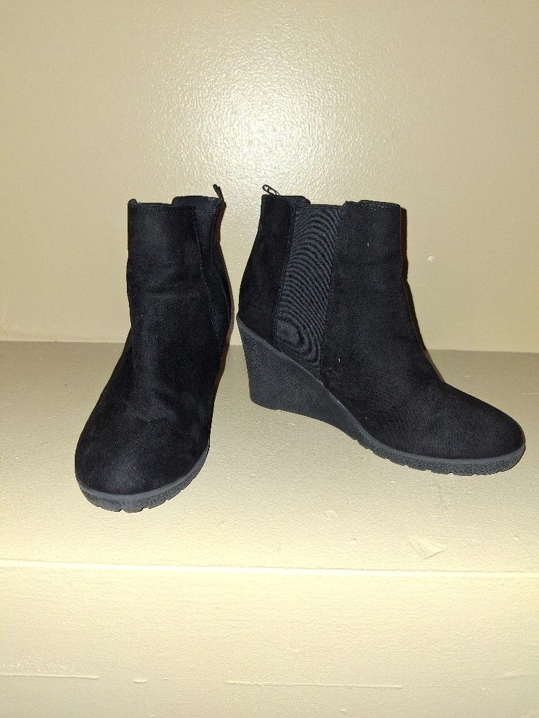 Black Wedge Booties