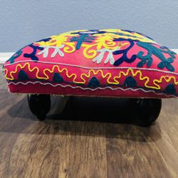 Vibrant Embroidered Footstool 