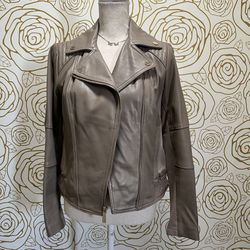 Michael Kors Taupe Missy Leather and Knit Moto Jacket