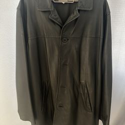 Real Leather Button Down Coat 