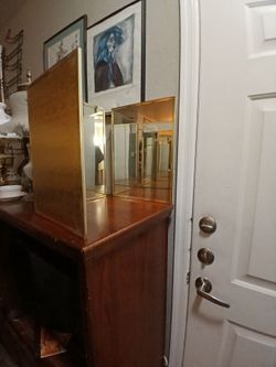Vintage Gold Tone Trifold Vanity Mirror