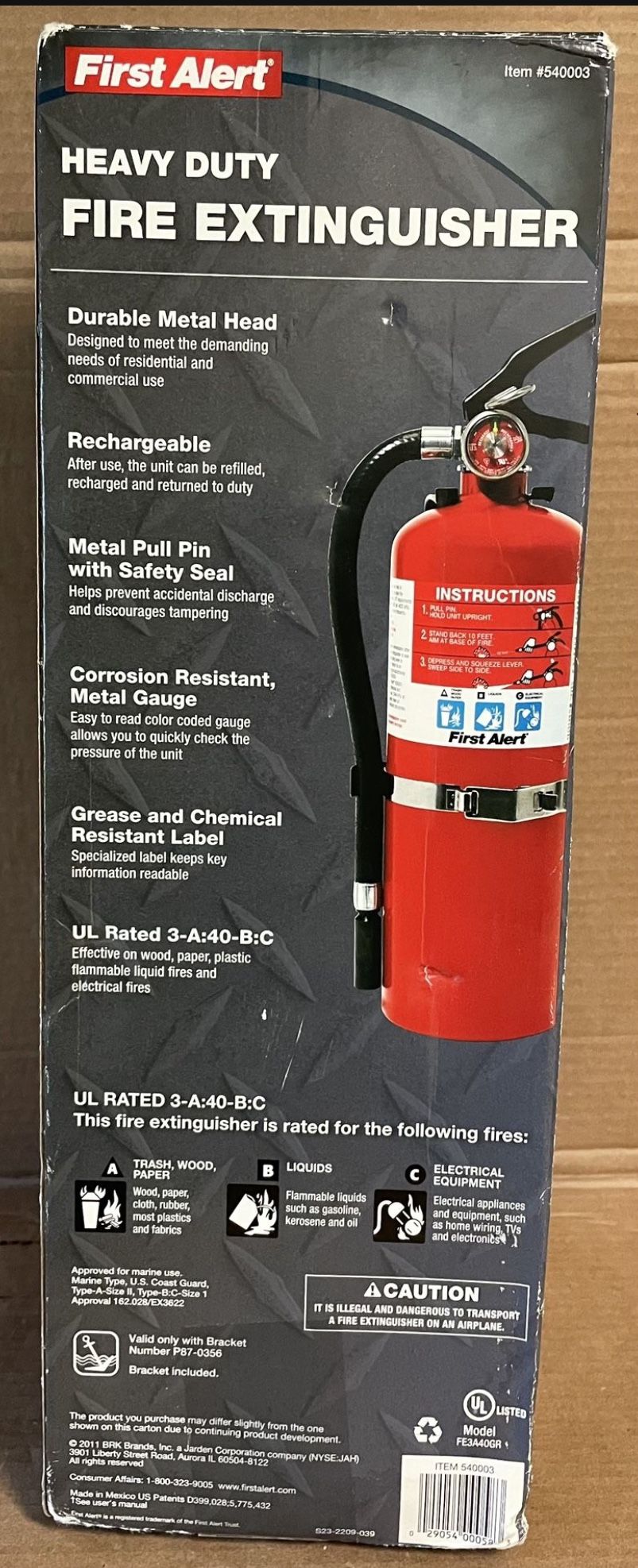 First Alert Heavy Duty Fire Extinguisher Professional Commercial Grade FE3A40GR