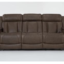 Charter Leather 91" Power Zero Gravity Reclining Sofa With Power Headrest Power Drop Down Tray Table & USB | Cup Holders | Adjustable Headrests