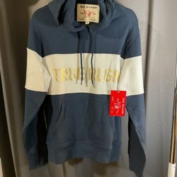 True Religion Navy and White Hoodie with Gold Accents