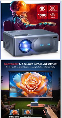Electric Focus] 4K Projector with 5G WiFi Bluetooth, 15000L JOWLURK Projector, Outdoor Movie Projector, Home Mini Theater Portable Projector for iPhon