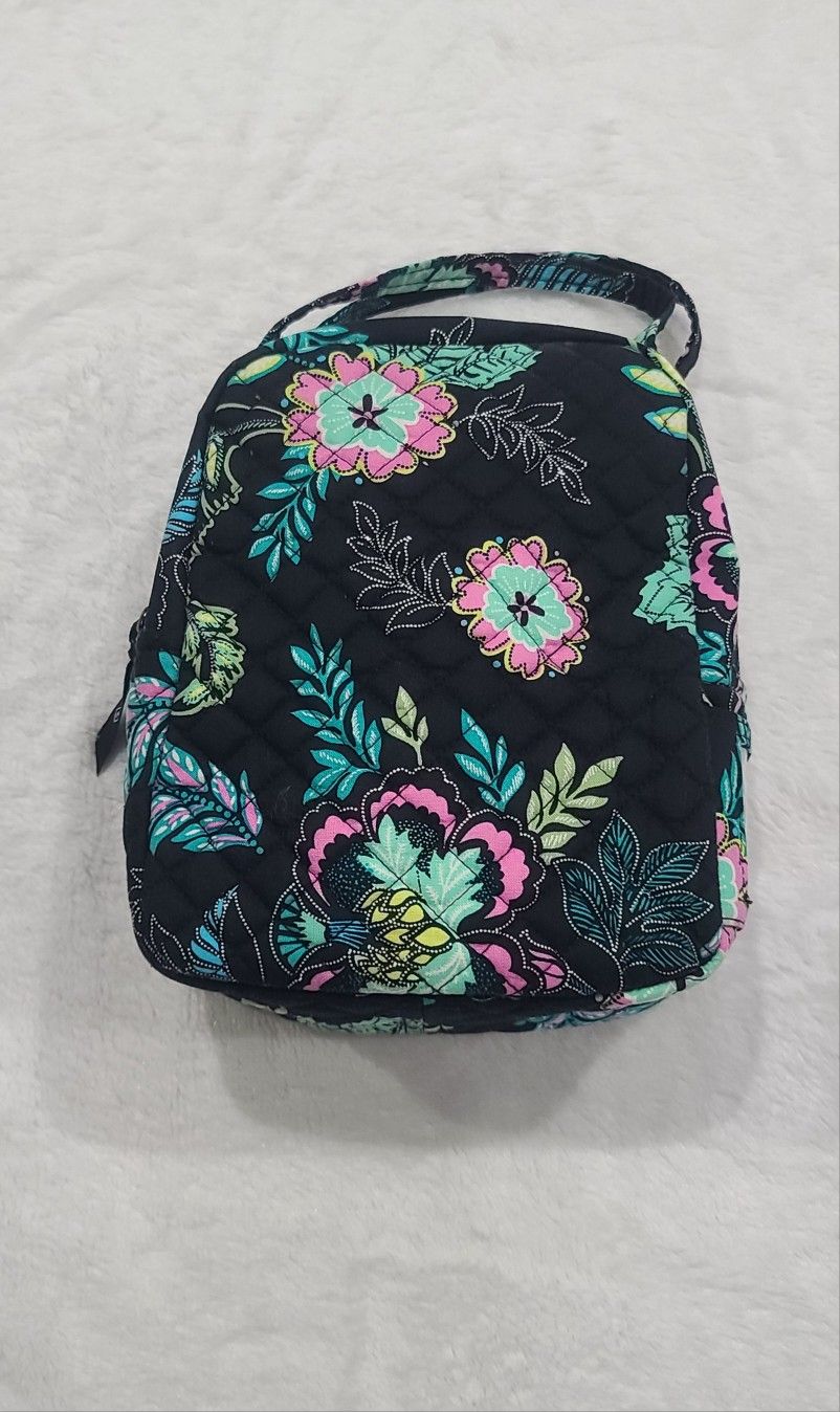 Vera Bradley Quilted Lunch Bag Black Printed Medium