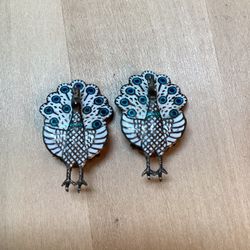 Vintage 1940s 1950s Sterling Enamel Hinged Clip On Earrings Rare