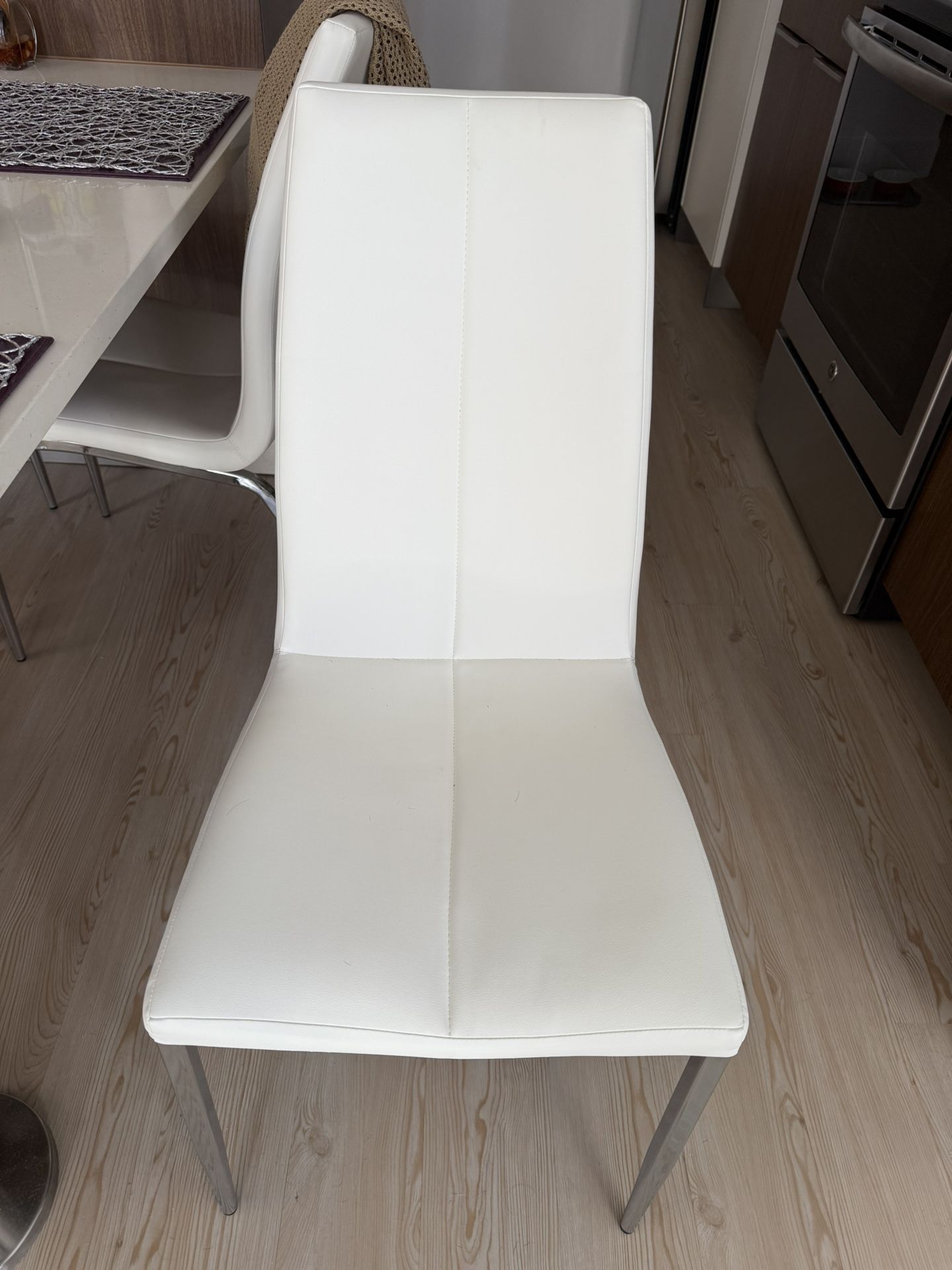 Faux Leather Solid Back Dining Chair Ergonomic Side Chair With Metal Legs (Set of 4)