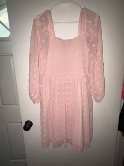 BTFBM Blush Pink Swiss Dot Smocked Mini Dress Women’s Large