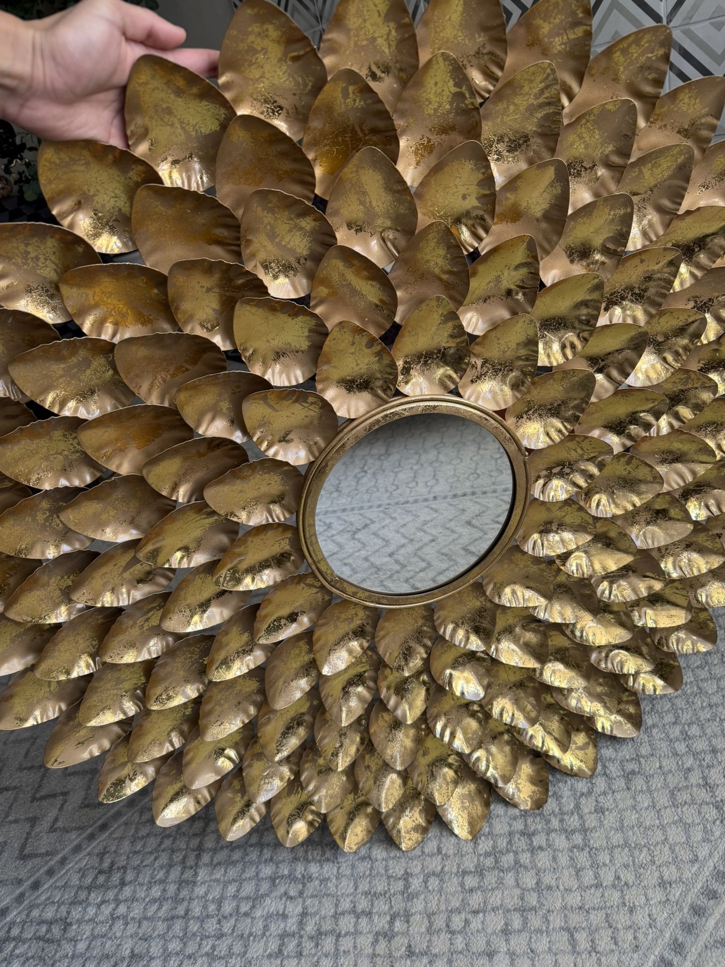 Vintage Gilded Brass Round Starburst Mirror
