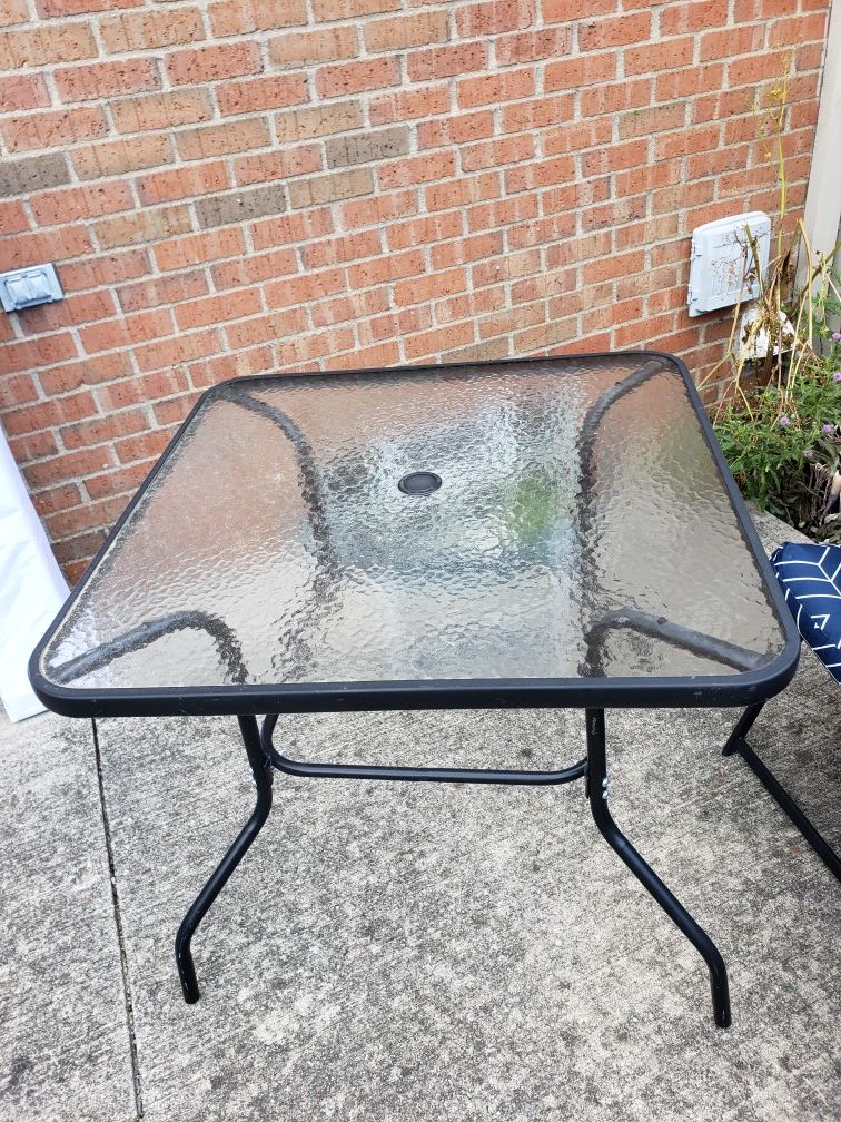 Out Door Patio glass table & 2 chairs