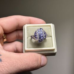 Wow 😮 !! Tanzanite And White Zircon Ring Set In 925 Sterling Silver Size  7.25