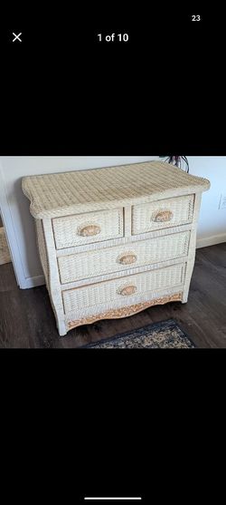 Pier 1 Imports Wicker Nightstand SET Rattan Cottage One Jamaica Collection..