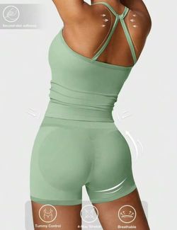 Women's Halter Backless Yoga Top & Booty Shorts Set, Naked Feel Yoga Outfit, Fitness Sports Suit
