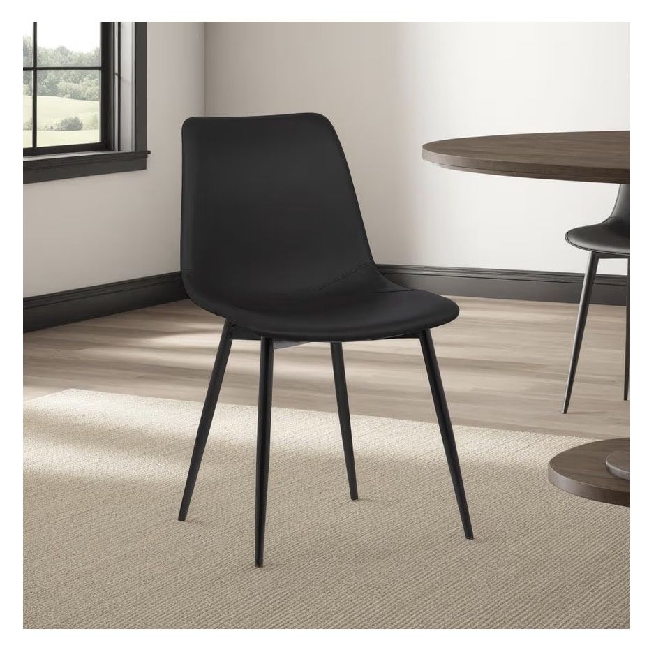 Armen Living Monte Mid Century Modern Dining Accent Chair for Table Kitchen Desk Vanity in Black Faux Leather with Black Metal Legs