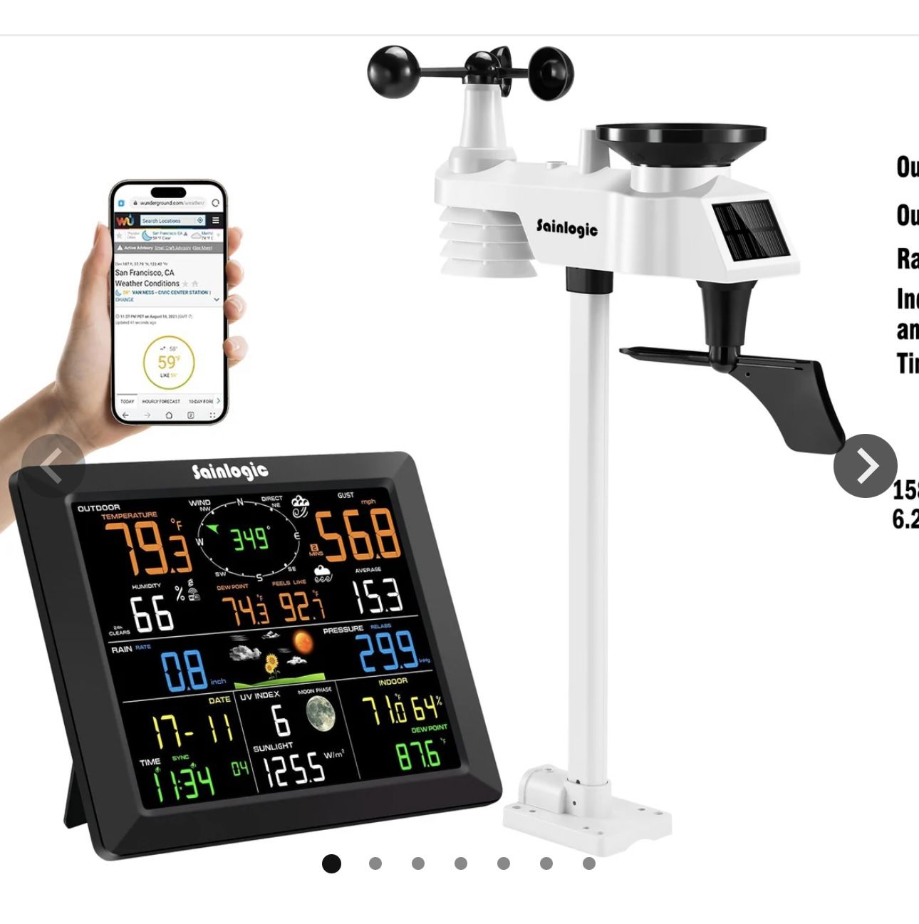 Sainlogic Weather Station FT0310 WlFl+Weather Underground+WeatherCloud+APP WiFi Weather Station 8.3 Inches Display 7-in-1 Outdoor Sensor Accurate Wea