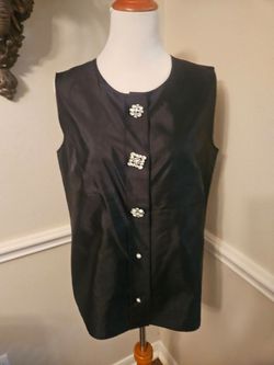 Talbots black sleeveless Top with Rhinestone Buttons
